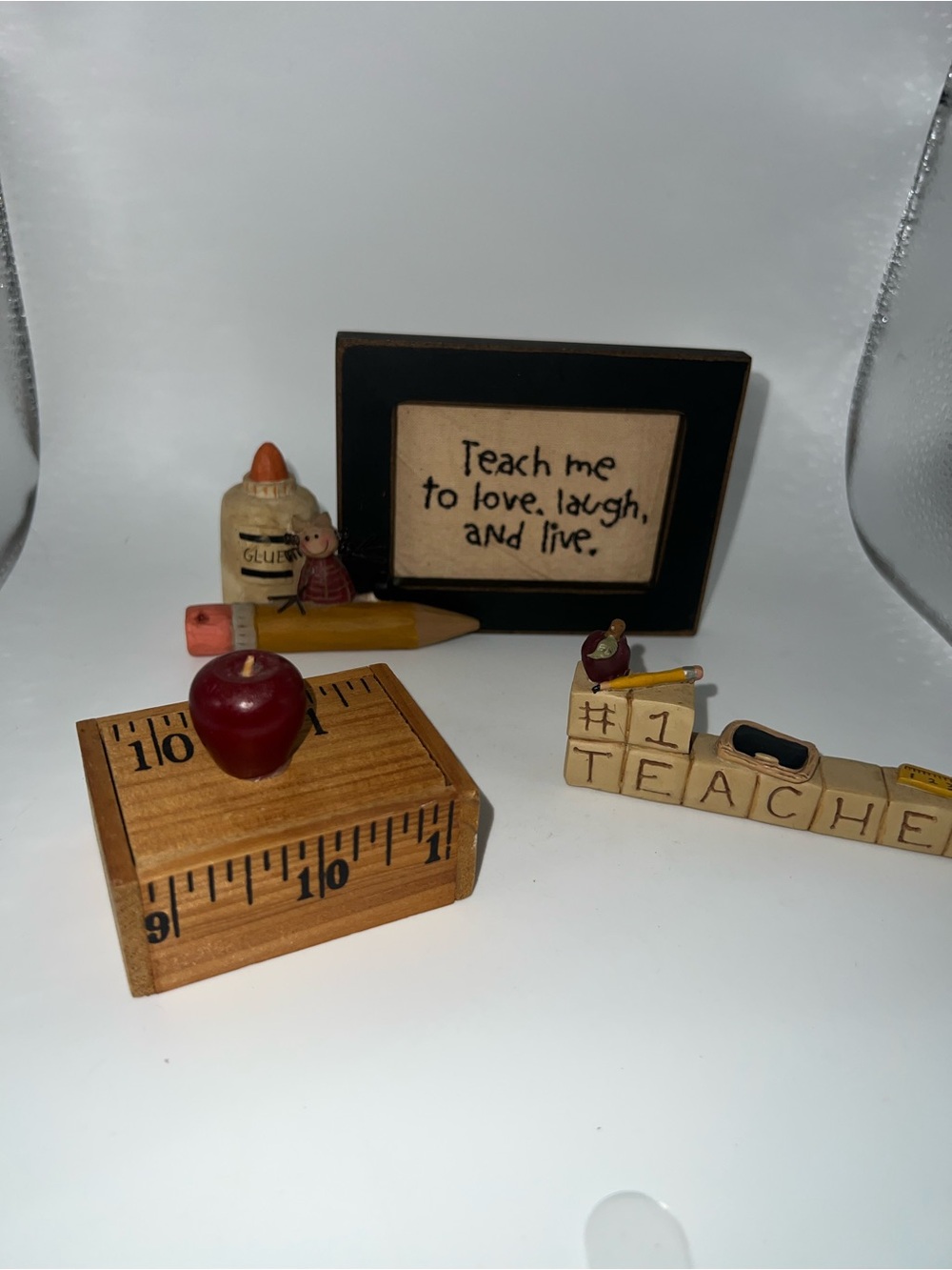 Teacher Desk Decor Set with Ruler Block, Apple & Mini Sign - Picture 2 of 10